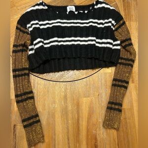 BDG Black White and Brown Ultra Cropped Striped Sweater